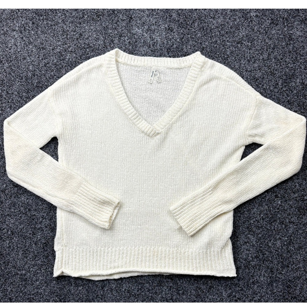 Mudd Womens‎ Cream Chenille V-Neck Sweater Long Sleeve Knit Pullover XS